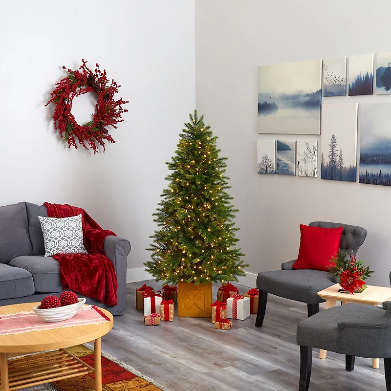 Nearly Natural Faux In Decorative Planter 6 Foot Pre-Lit Fir Christmas Tree