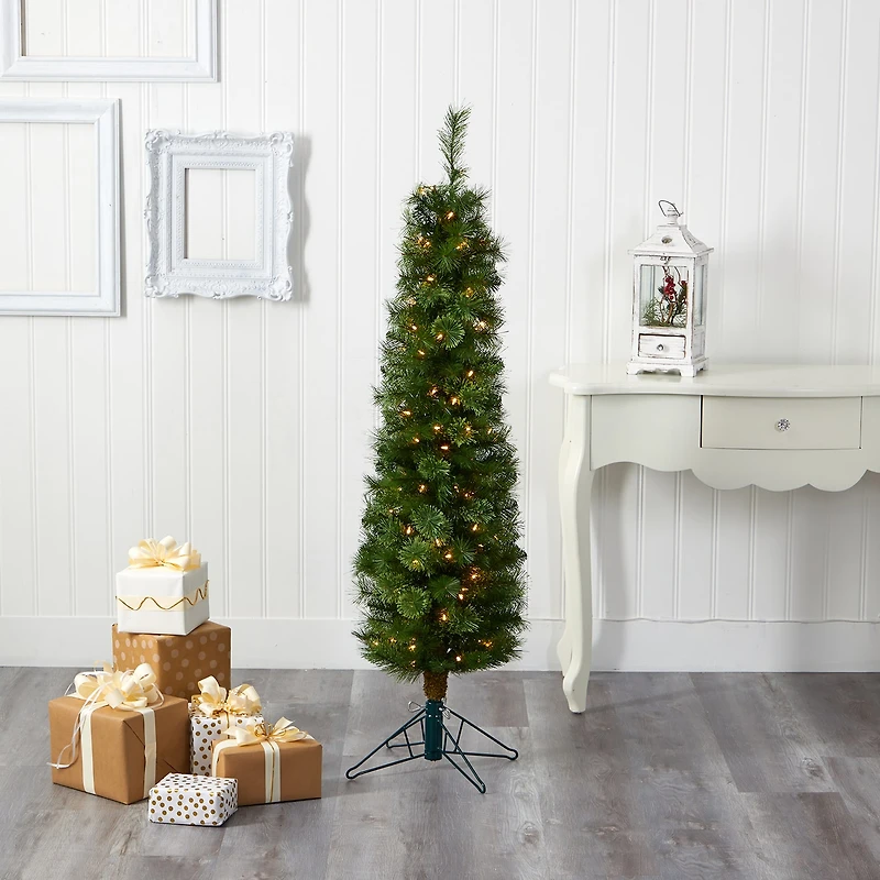 Nearly Natural Pencil Faux Foot Pre-Lit Christmas Tree