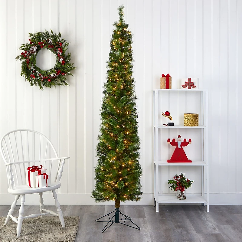 Nearly Natural Pencil Faux 7 Foot Pre-Lit Christmas Tree