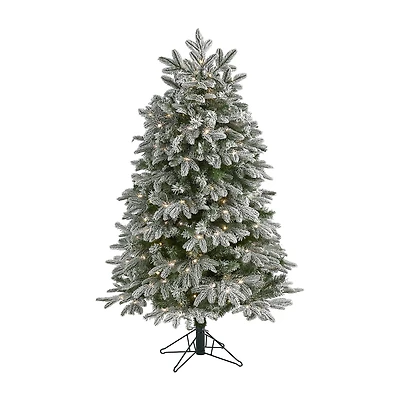 Nearly Natural Flocked Faux 5 Foot Pre-Lit Fir Christmas Tree
