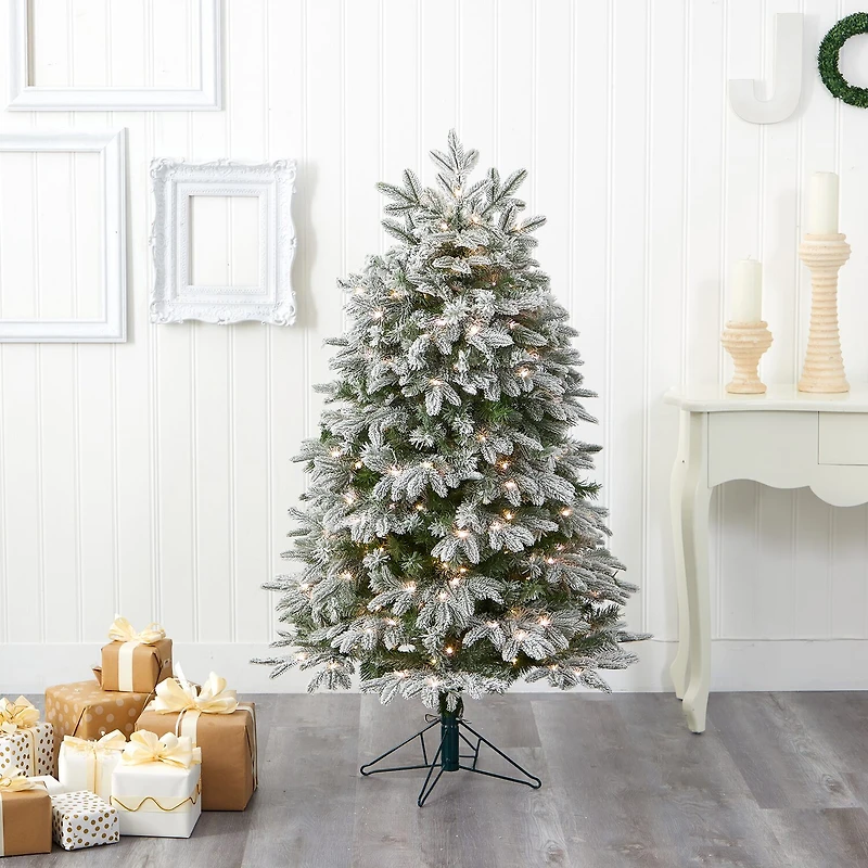 Nearly Natural Flocked Faux 5 Foot Pre-Lit Fir Christmas Tree