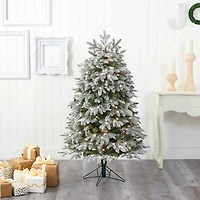 Nearly Natural Flocked Faux 5 Foot Pre-Lit Fir Christmas Tree