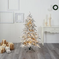 Nearly Natural Flocked Faux 5 Foot Pre-Lit Fir Christmas Tree