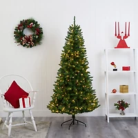 Nearly Natural Green Valley Faux 6 1/2 Foot Pre-Lit Fir Christmas Tree