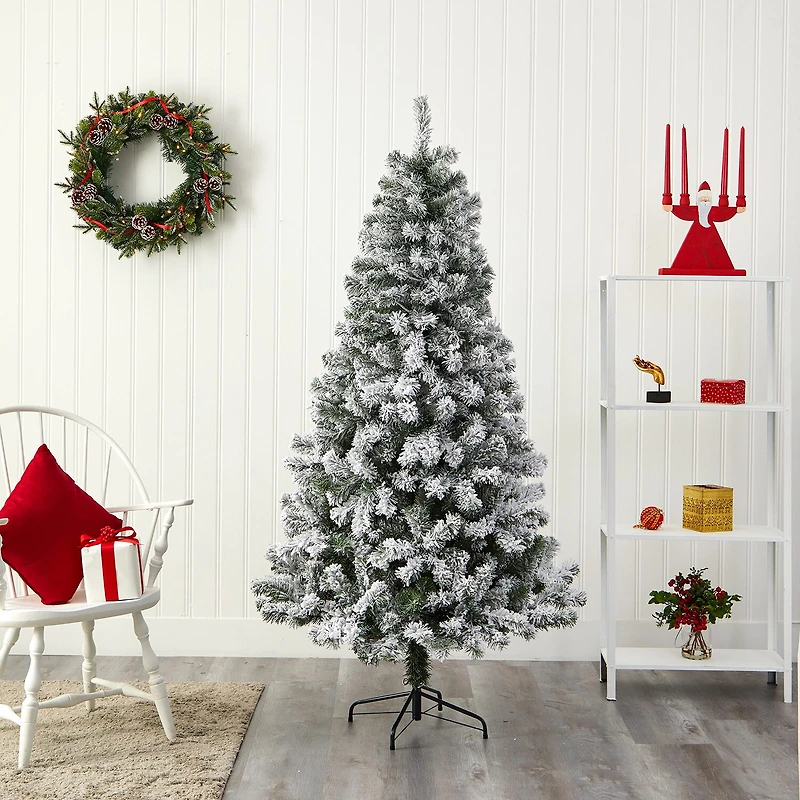 Nearly Natural Flocked 6 Foot Spruce Christmas Tree