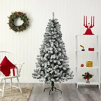 Nearly Natural Flocked 6 Foot Spruce Christmas Tree