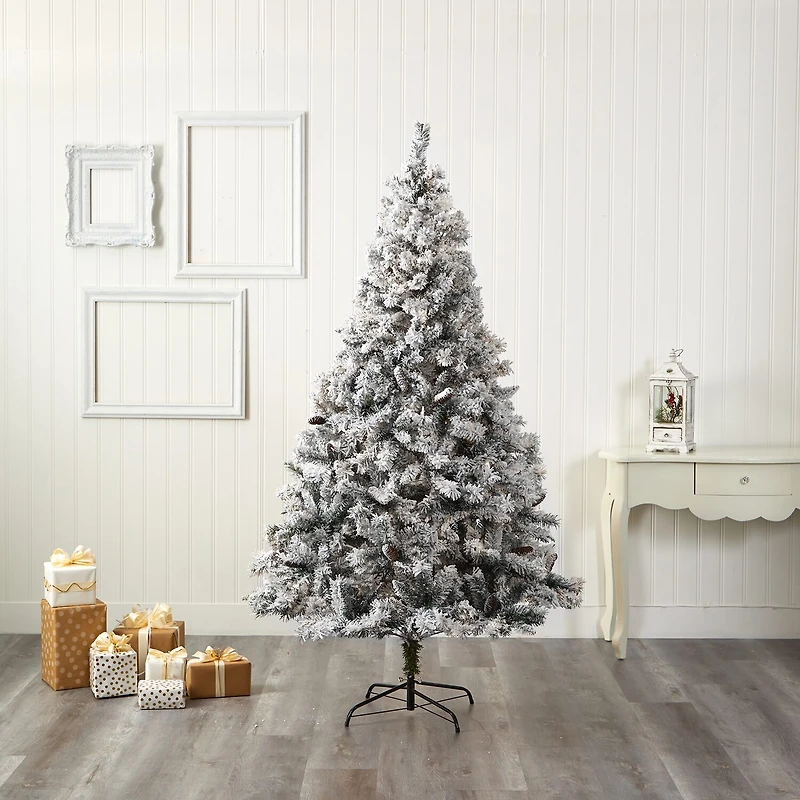 Nearly Natural Flocked White 7 Foot Pine Christmas Tree