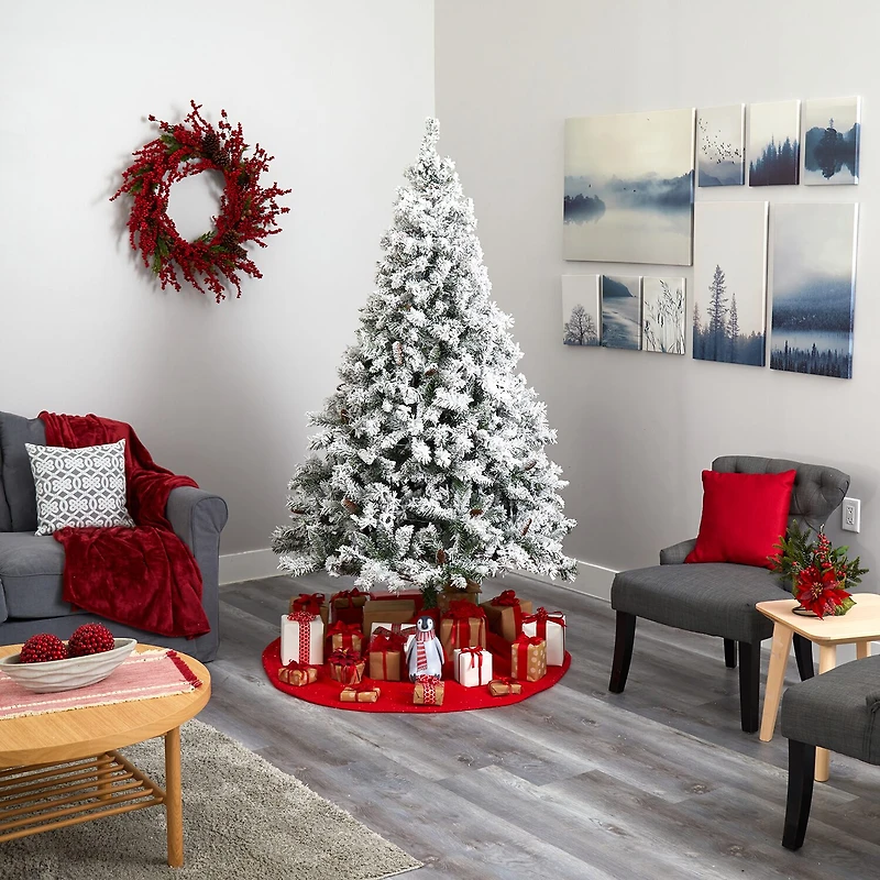 Nearly Natural Flocked White 7 Foot Pine Christmas Tree