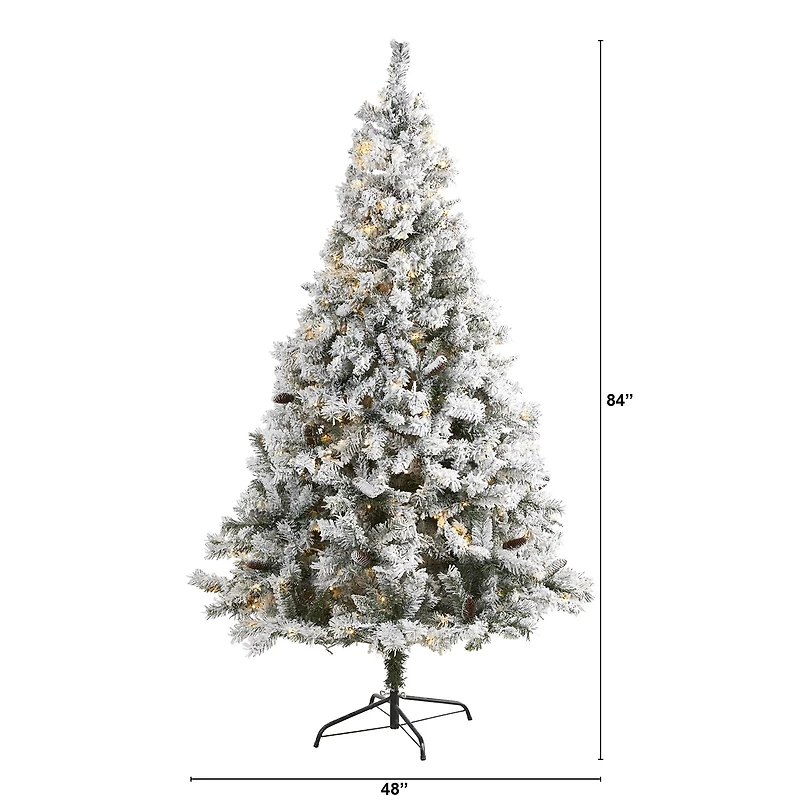 Nearly Natural Flocked River Faux 7 Foot Pre-Lit Pine Christmas Tree