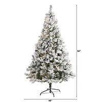 Nearly Natural Flocked River Faux 7 Foot Pre-Lit Pine Christmas Tree