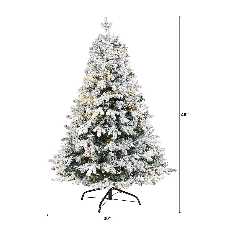 Nearly Natural Flocked Mixed 4 Foot Pre-Lit Pine Christmas Tree