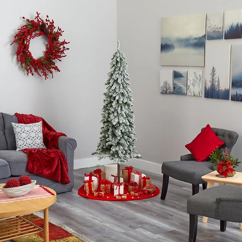 Nearly Natural Flocked 6 Foot Pre-Lit Christmas Tree