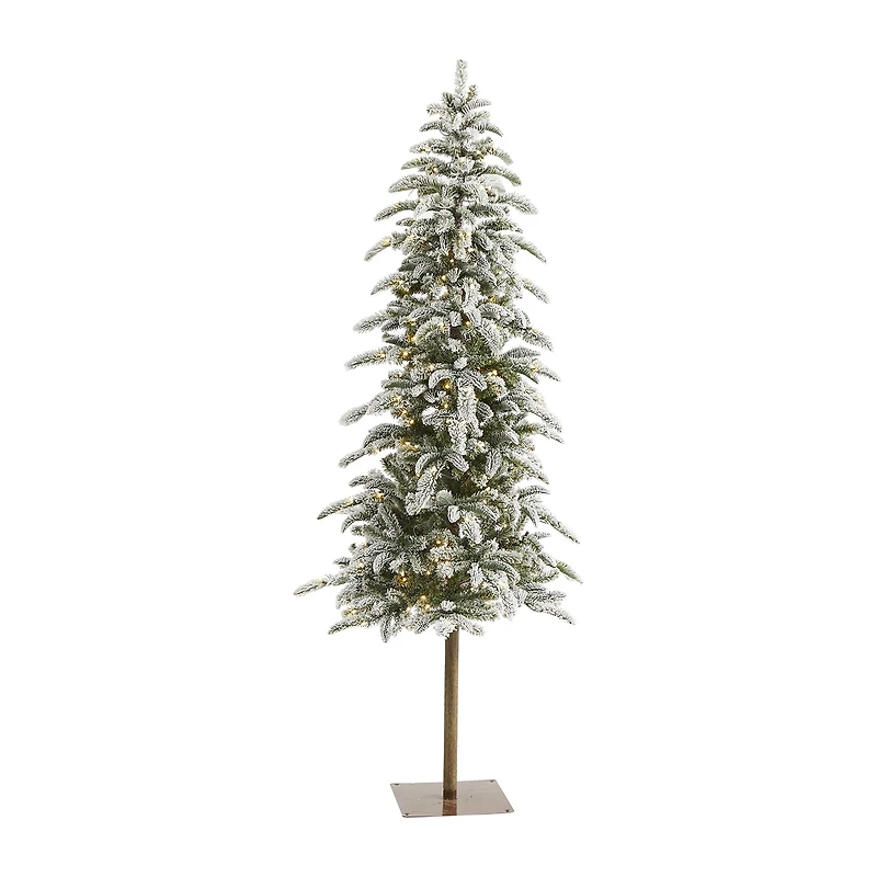 Nearly Natural Flocked 6 1/2 Foot Pre-Lit Christmas Tree