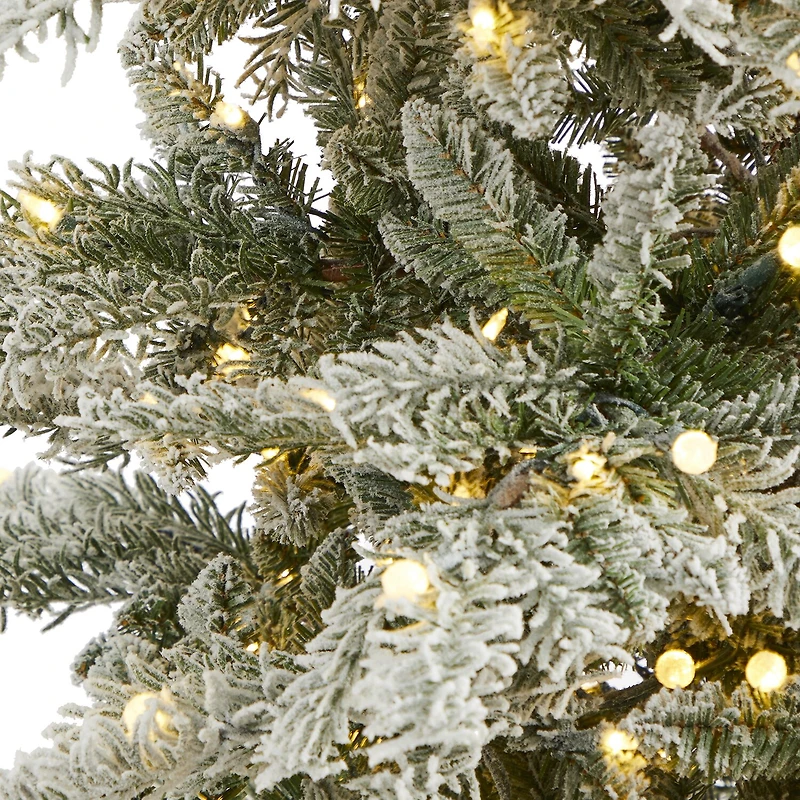 Nearly Natural Slim Flocked 7 1/2 Foot Pre-Lit Spruce Christmas Tree