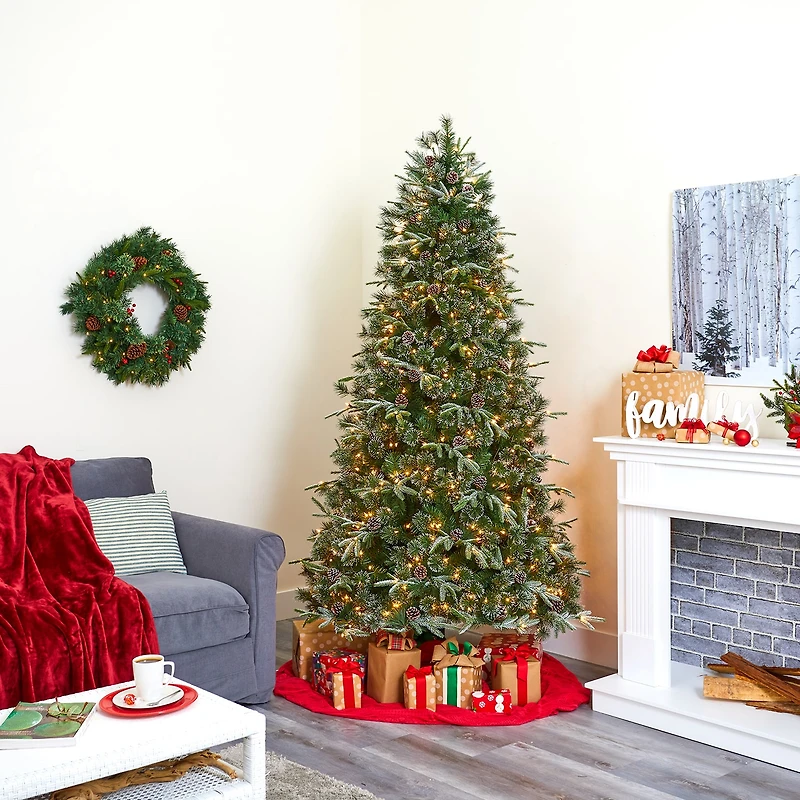 Nearly Natural Snowed Tipped 7 1/2 Foot Pre-Lit Pine Christmas Tree