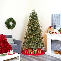 Nearly Natural Snowed Tipped 7 1/2 Foot Pre-Lit Pine Christmas Tree