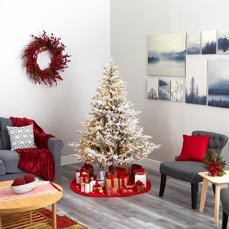 Nearly Natural Flocked Fraser Faux 6 Foot Pre-Lit Fir Christmas Tree