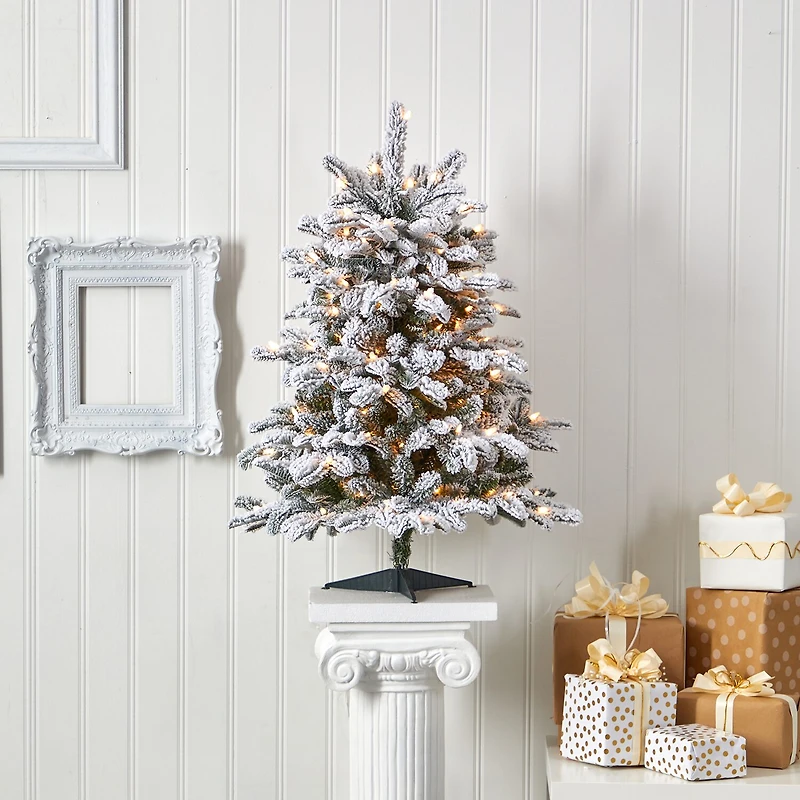 Nearly Natural Flocked 3 Foot Pre-Lit Fir Christmas Tree