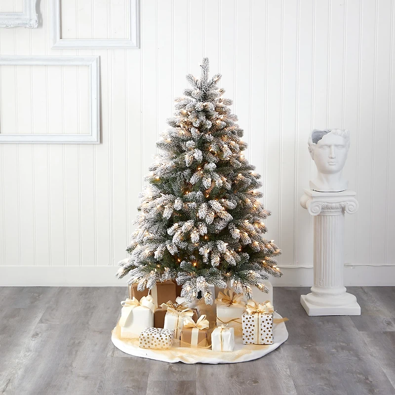 Nearly Natural Flocked Faux 5 Foot Pre-Lit Spruce Christmas Tree