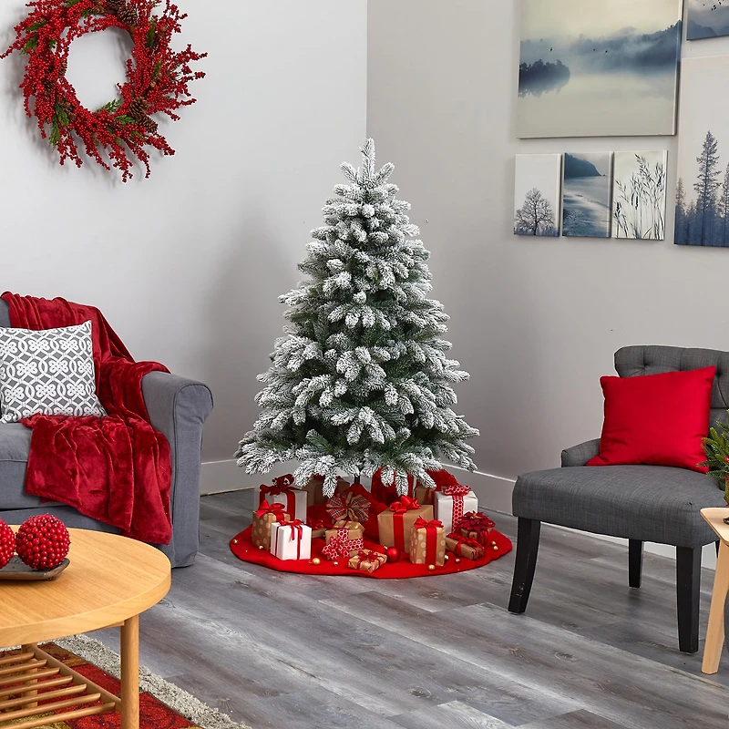 Nearly Natural Flocked Faux 5 Foot Pre-Lit Spruce Christmas Tree