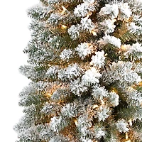 Nearly Natural Flocked Pencil Faux 9 Foot Pre-Lit Christmas Tree