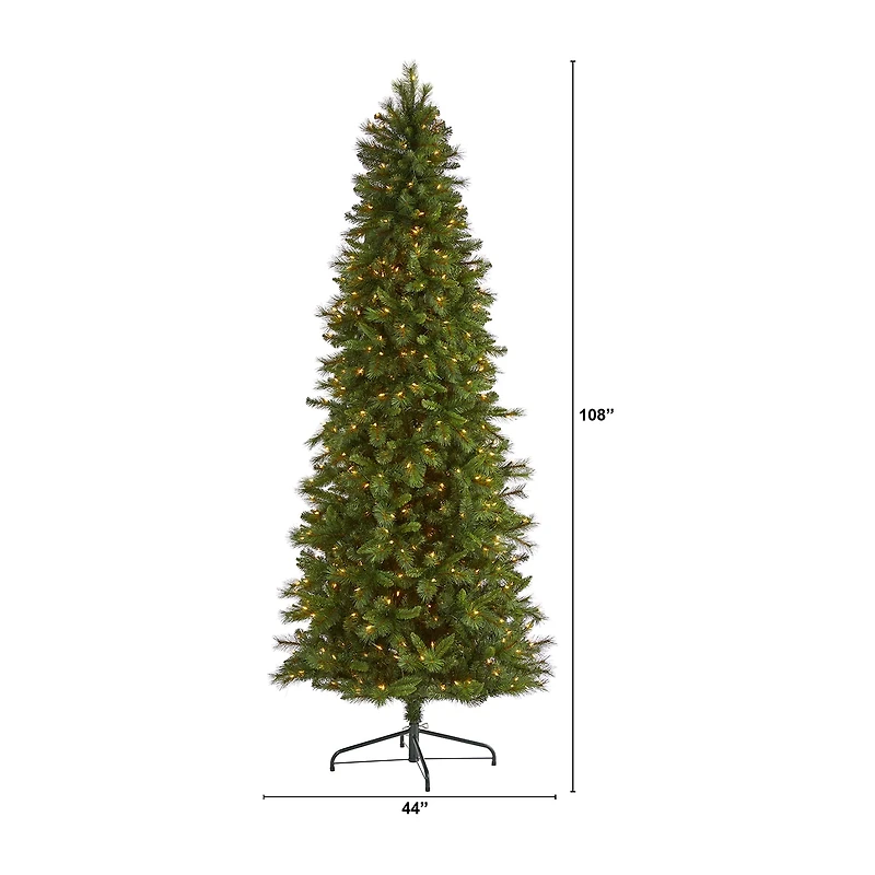 Nearly Natural Slim 9 Foot Pre-Lit Pine Christmas Tree