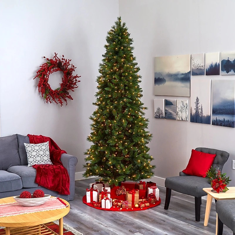 Nearly Natural Slim 9 Foot Pre-Lit Pine Christmas Tree
