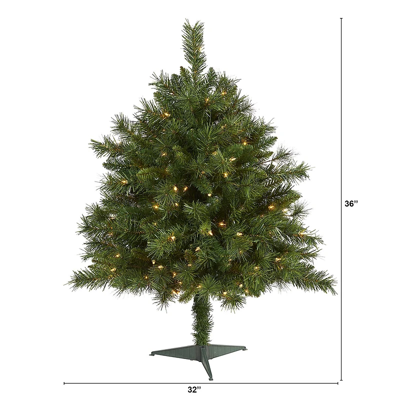 Nearly Natural Mixed 3 Foot Pre-Lit Pine Christmas Tree