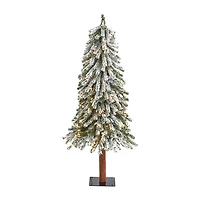 Nearly Natural Flocked Foot Pre-Lit Christmas Tree