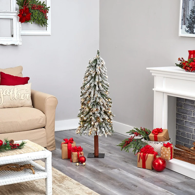 Nearly Natural Flocked Foot Pre-Lit Christmas Tree