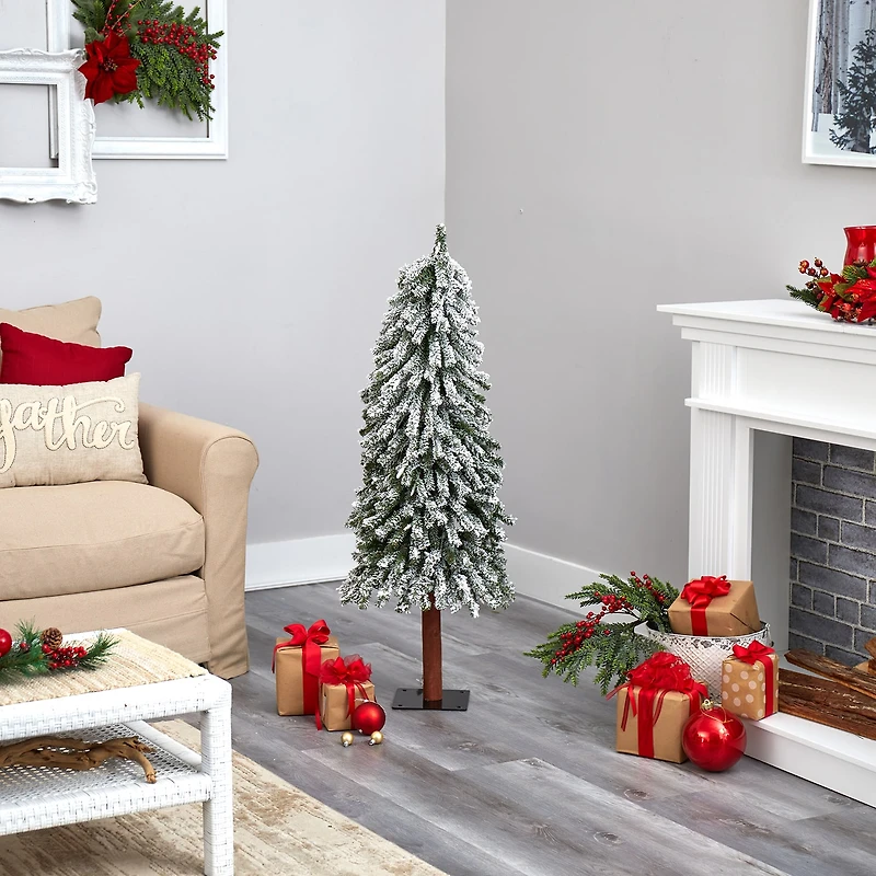 Nearly Natural Flocked Foot Pre-Lit Christmas Tree