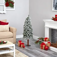 Nearly Natural Flocked Foot Pre-Lit Christmas Tree