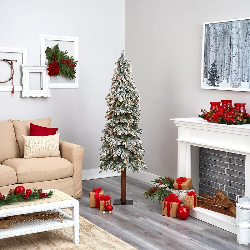 Nearly Natural Flocked Grand Faux 6 Foot Pre-Lit Christmas Tree