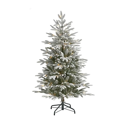 Nearly Natural Flocked 4 1/2 Foot Pre-Lit Spruce Christmas Tree