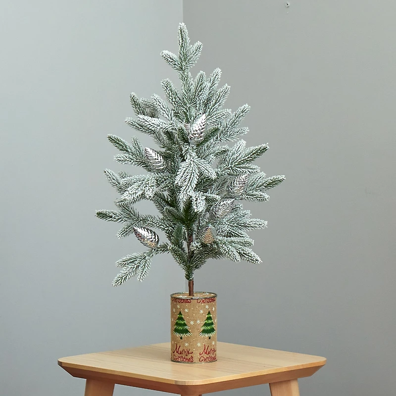 Nearly Natural Flocked In Planter 2 Foot Christmas Tree