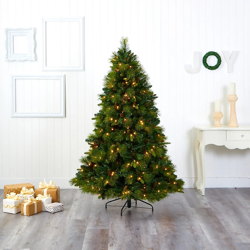 Nearly Natural North Carolina Mixed Faux 1/2 Foot Pre-Lit Pine Christmas Tree