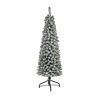 Nearly Natural Flocked Pencil Foot Christmas Tree