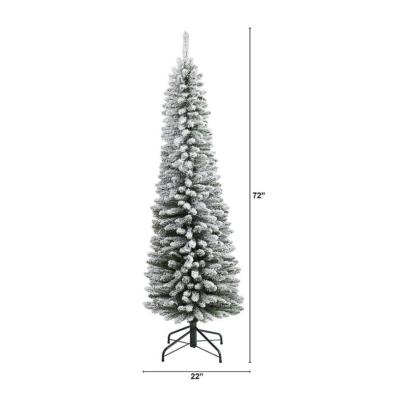 Nearly Natural Flocked Pencil 6 Foot Christmas Tree