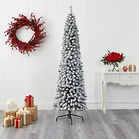 Nearly Natural Flocked Pencil 7 Foot Christmas Tree