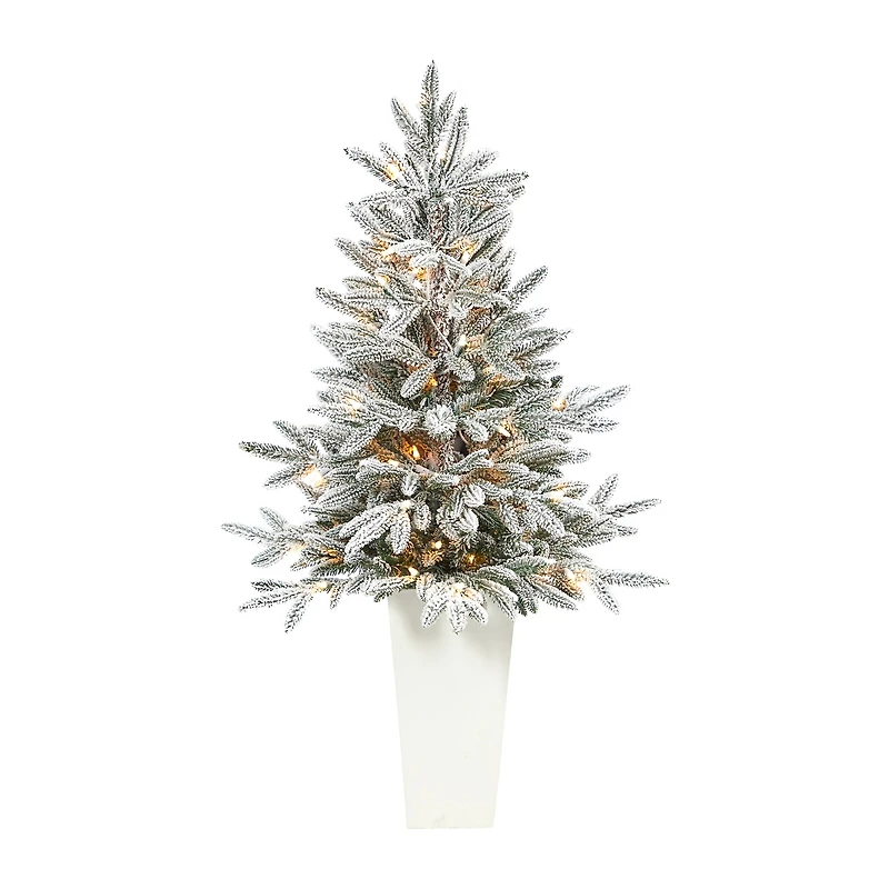 Nearly Natural Flocked 4 Foot Pre-Lit Spruce Christmas Tree