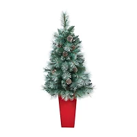 Nearly Natural Frosted Tip 4 Foot Pre-Lit Pine Christmas Tree