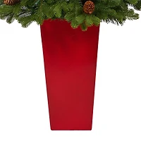 Nearly Natural Prein Red Planter 3 1/2 Foot Pre-Lit Fir Christmas Tree