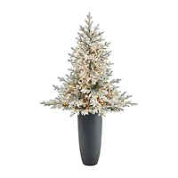 Nearly Natural Flocked Fraser 5 Foot Pre-Lit Fir Christmas Tree