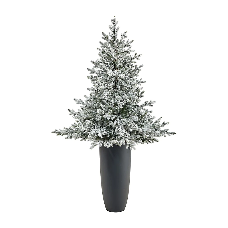 Nearly Natural Flocked Fraser 5 Foot Pre-Lit Fir Christmas Tree