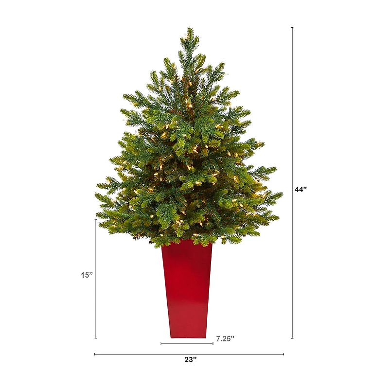 Nearly Natural In Red Planter 4 Foot Pre-Lit Fir Christmas Tree