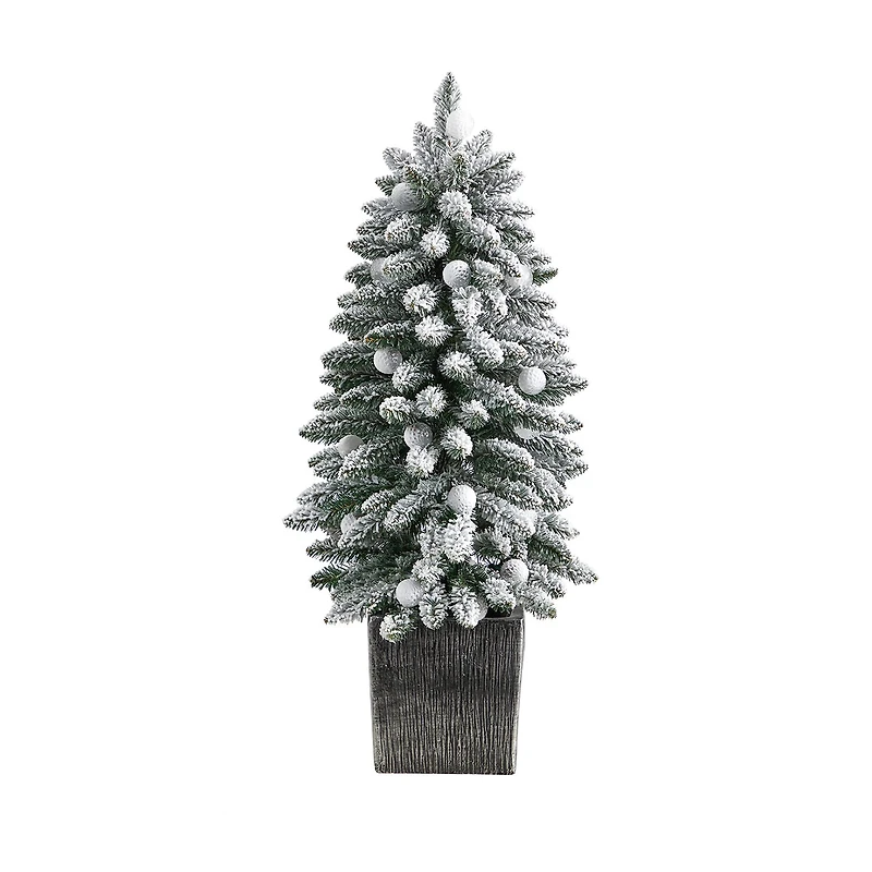 Nearly Natural Flocked Faux 3 Foot Pre-Lit Fir Christmas Tree