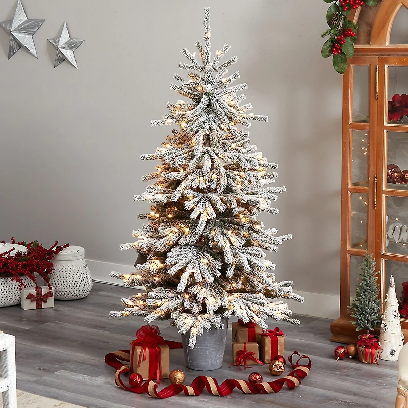 Nearly Natural Flocke Faux 6 Foot Pre-Lit Pine Christmas Tree