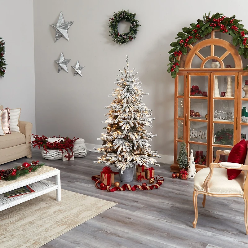 Nearly Natural Flocke Faux 6 Foot Pre-Lit Pine Christmas Tree