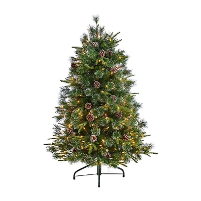 Nearly Natural Snowed Tipped Faux 5 Foot Pre-Lit Pine Christmas Tree