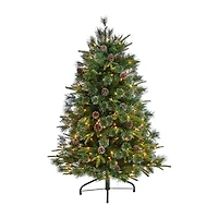 Nearly Natural Snowed Tipped Faux 5 Foot Pre-Lit Pine Christmas Tree